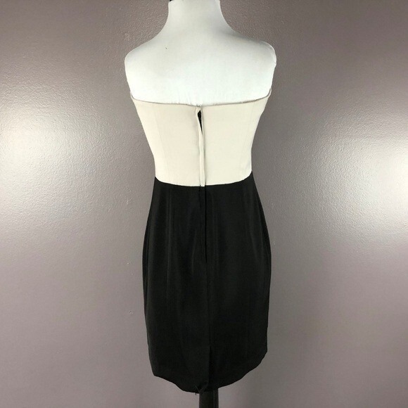 H&M Black Beige Sheath Pencil Dress Size 8 Strapless Ruffle Collar‎ Color Block - Picture 6 of 7